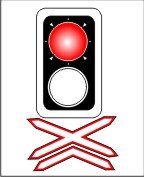 Flashing red disc, railway combination sign